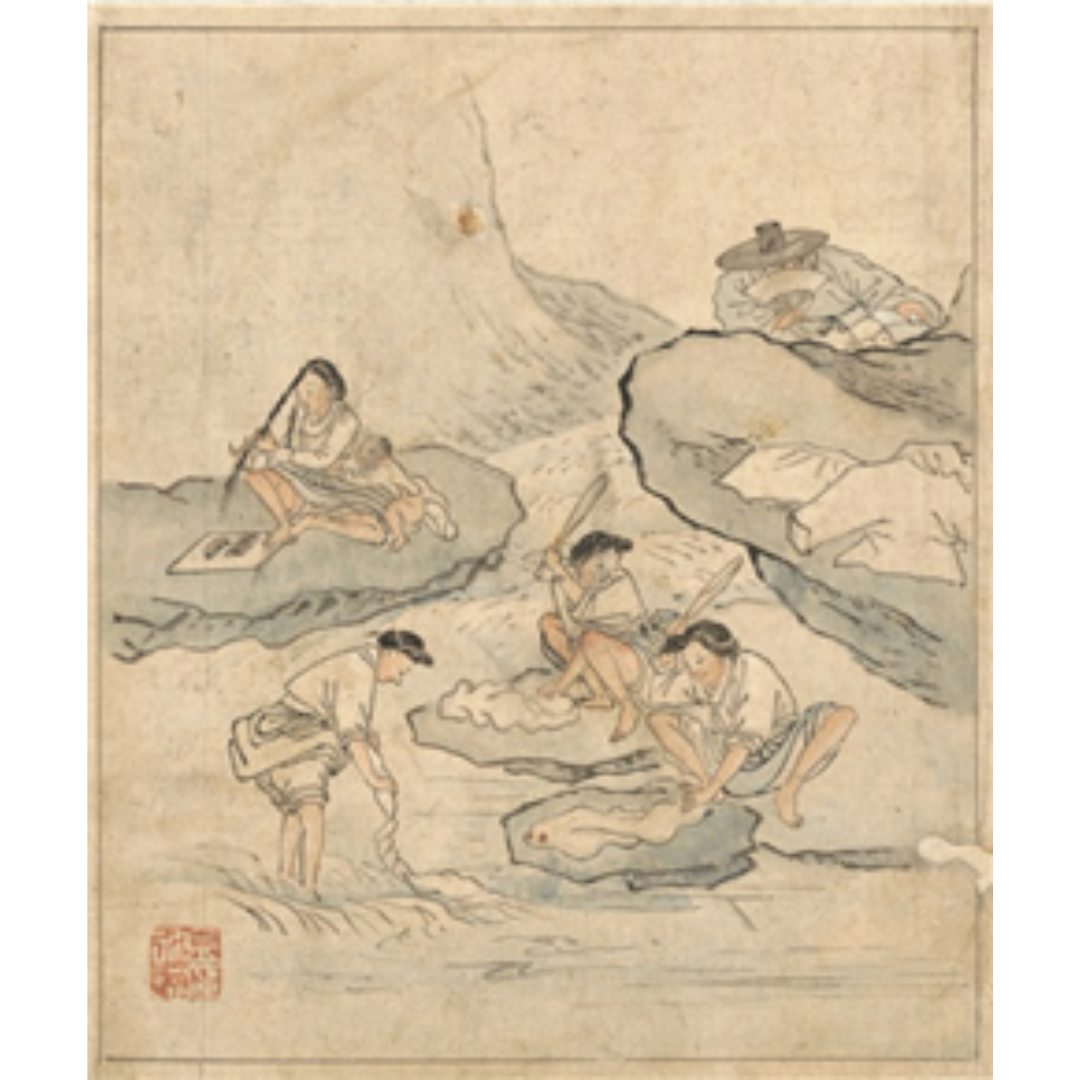 A group of people working on rocks

Description automatically generated