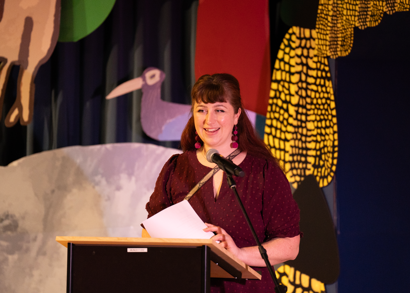 Amelia from Propeller Dance delivering opening remarks before the performance