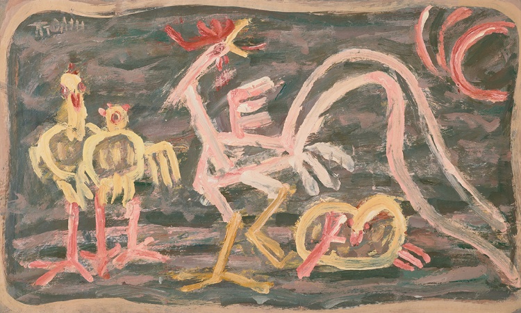 A painting of a rooster and a chicken

AI-generated content may be incorrect.